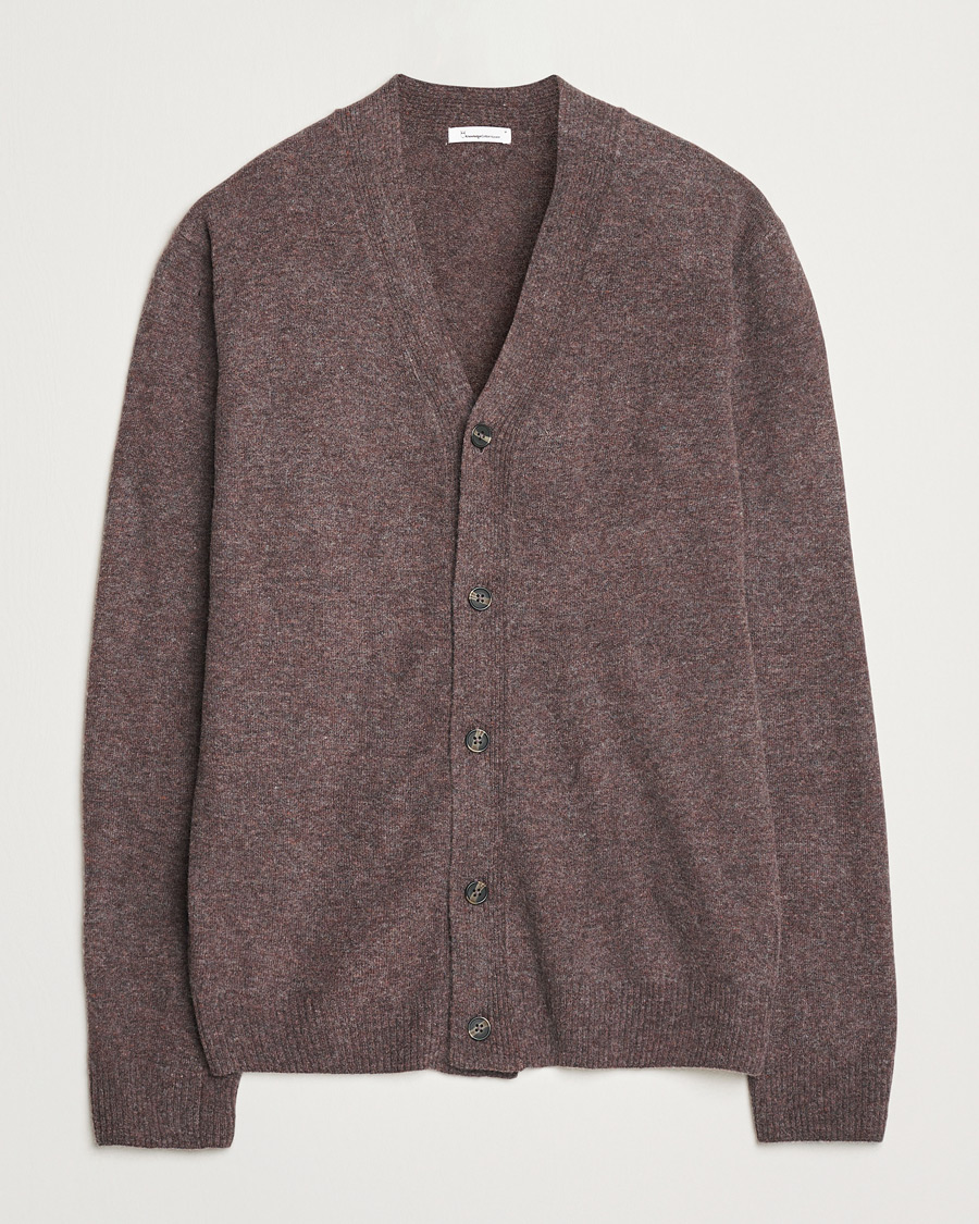 Mies | Puserot | KnowledgeCotton Apparel | Lambswool Cardigan Brown