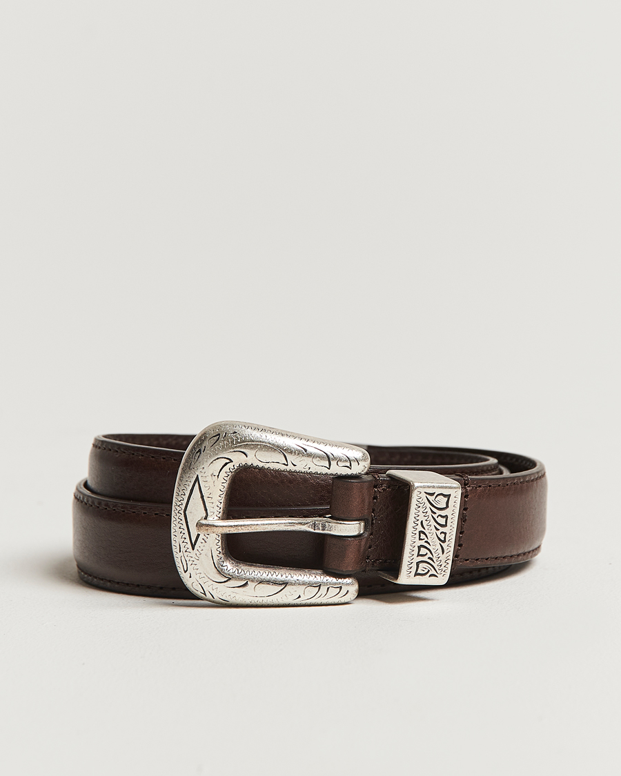 Mies | Anderson's Grained Western Leather Belt 2,5 cm Dark Brown | Anderson's | Grained Western Leather Belt 2,5 cm Dark Brown