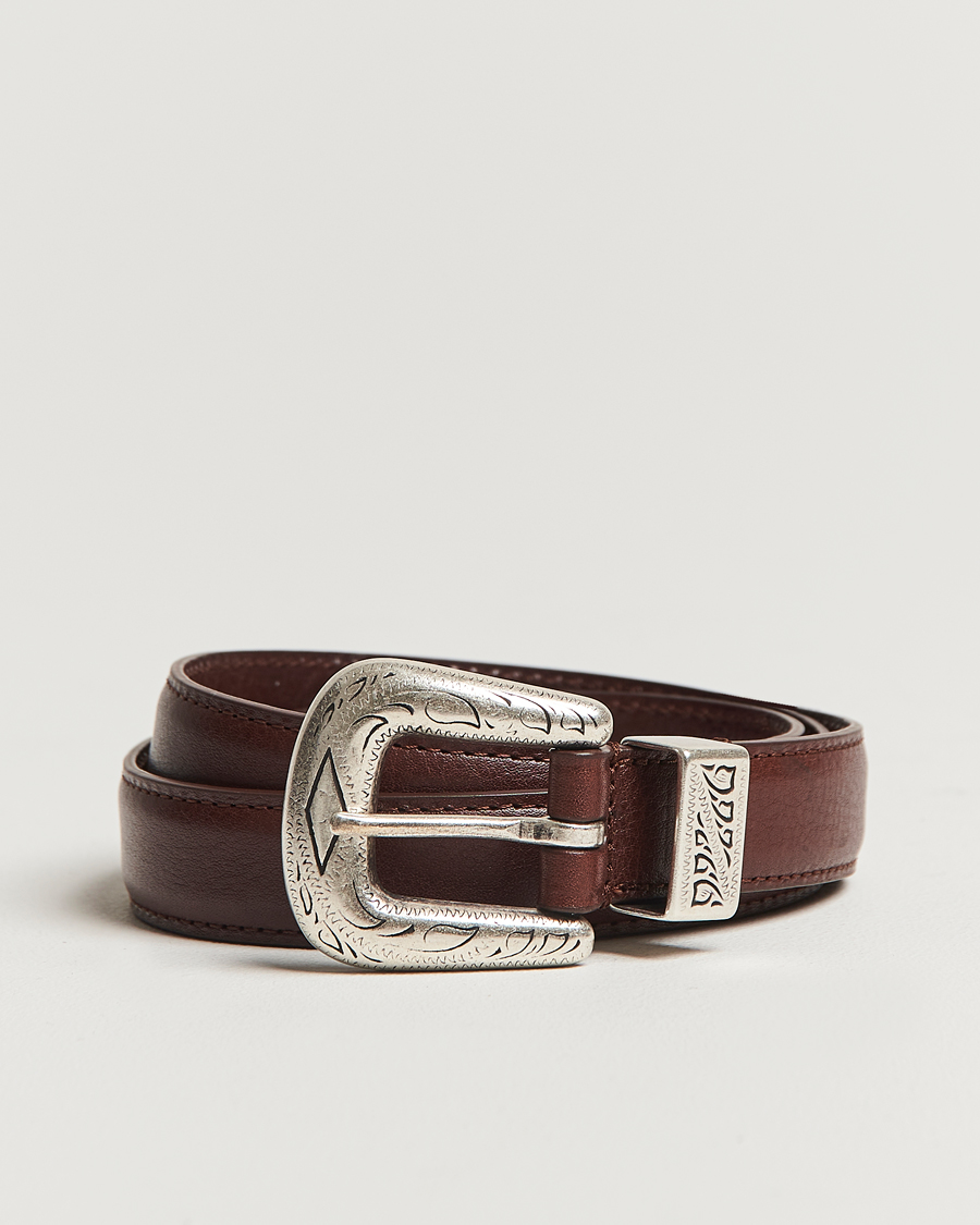 Mies | Vyöt | Anderson's | Grained Western Leather Belt 2,5 cm Brown