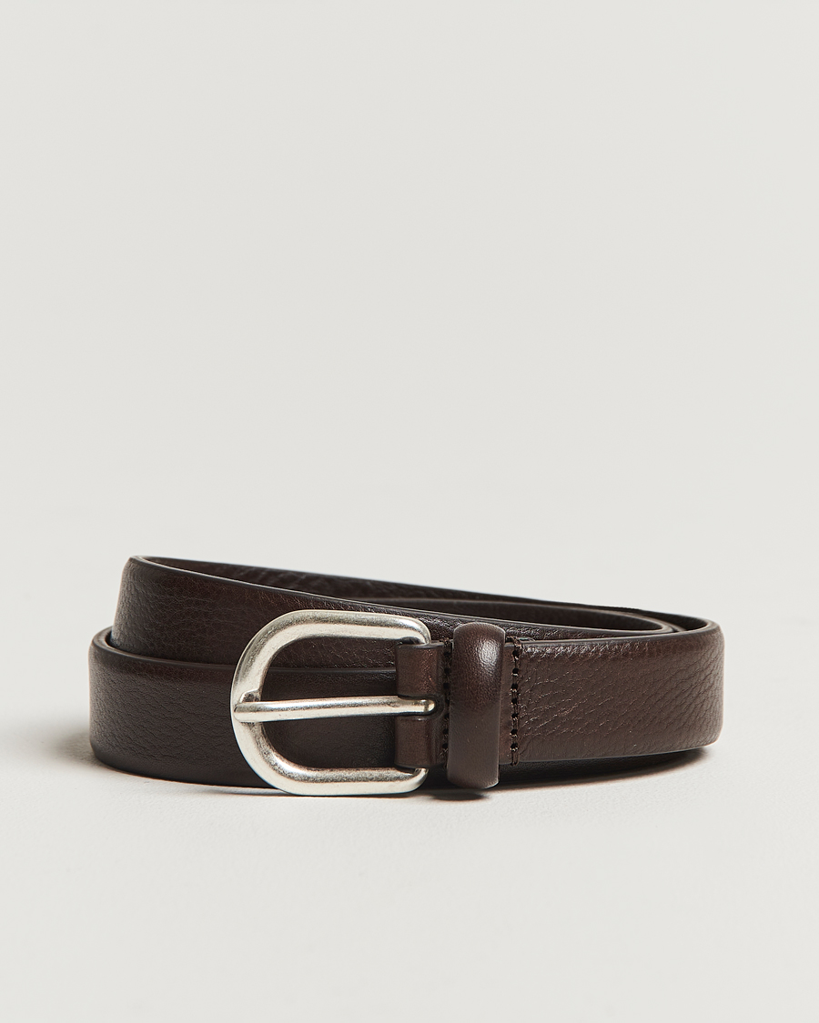 Mies | Vyöt | Anderson's | Grained Leather Belt 2,5 cm Dark Brown