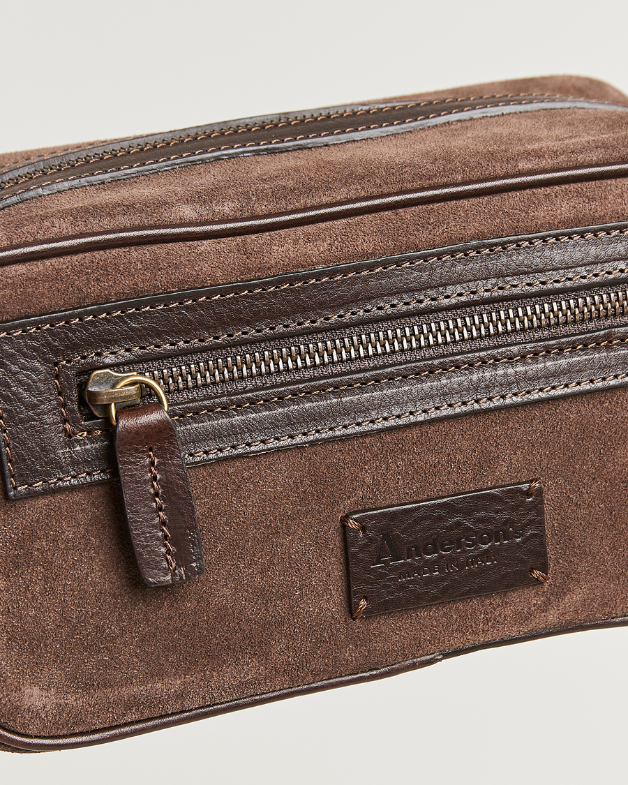 Mies | Anderson's Suede Washbag Dark Brown | Anderson's | Suede Washbag Dark Brown