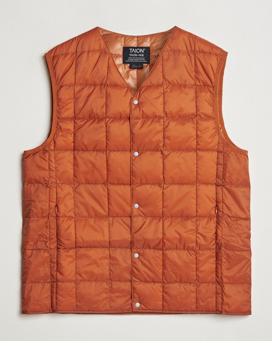 Mies | Takit | TAION | V-Neck Lightweight Down Vest Brick Orange
