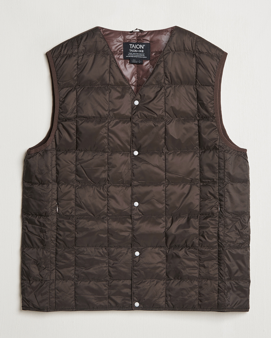 Mies | Takit | TAION | V-Neck Lightweight Down Vest Dark Choco