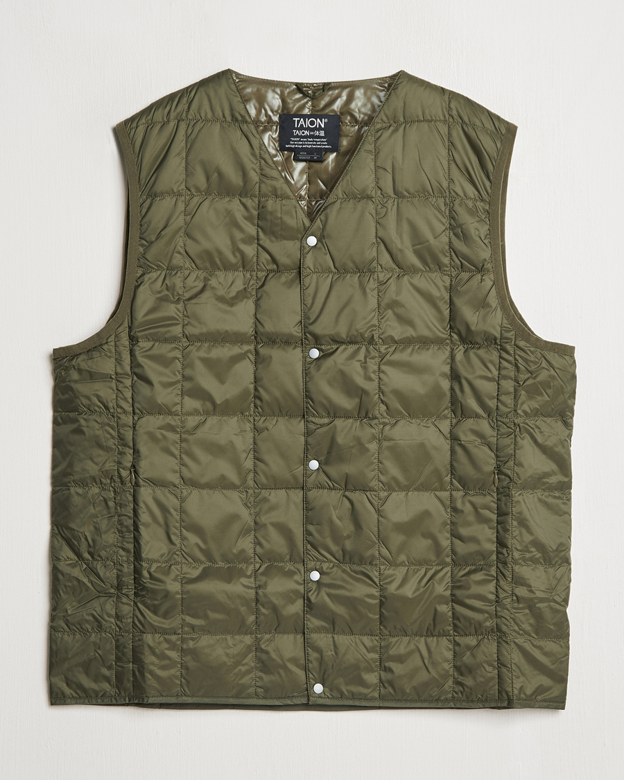 Mies | Takit | TAION | V-Neck Lightweight Down Vest Dark Olive