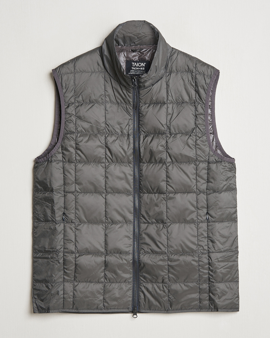 Mies | Takit | TAION | High Neck Full Zip Lightweight Down Vest Charcoal
