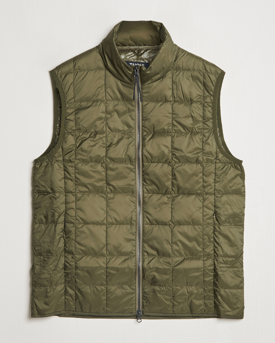 Mies | Takit | TAION | High Neck Full Zip Lightweight Down Vest Dark Olive
