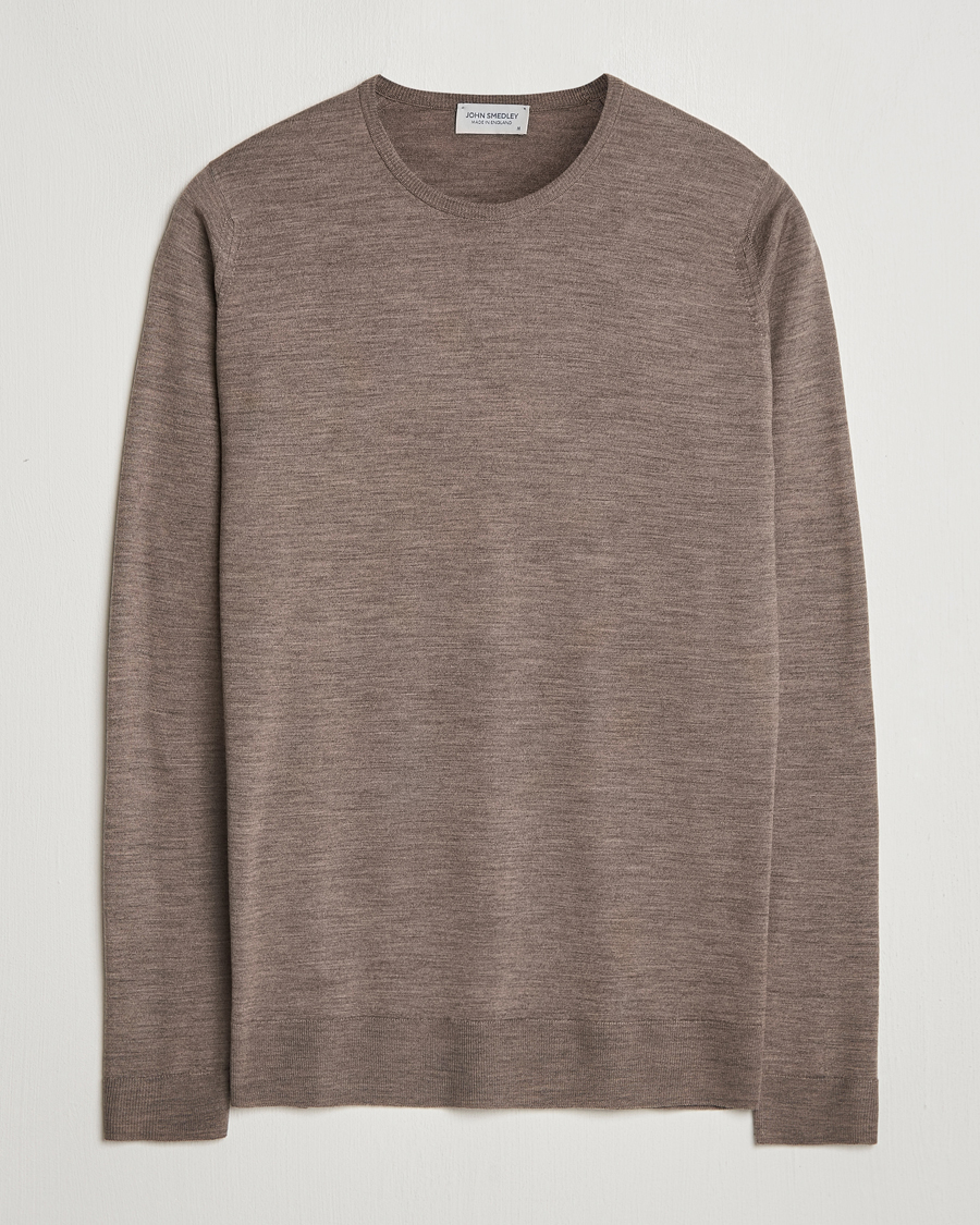 Mies | Puserot | John Smedley | Lundy Extra Fine Merino Crew Neck Mushroom Brown