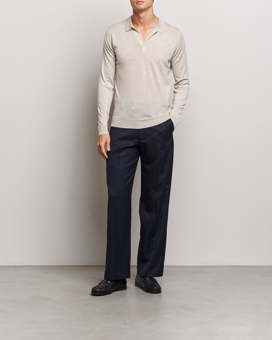 Mies | Puserot | John Smedley | Belper Extra Fine Merino Polo Pullover Grey Fleece