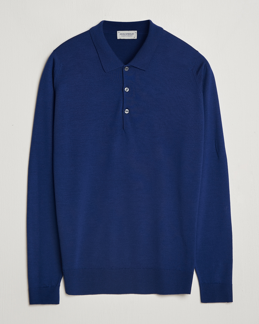 Mies | Puserot | John Smedley | Belper Extra Fine Merino Polo Pullover Ink Blue