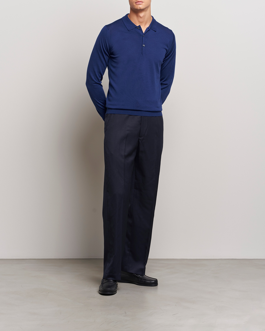 Mies | Puserot | John Smedley | Belper Extra Fine Merino Polo Pullover Ink Blue