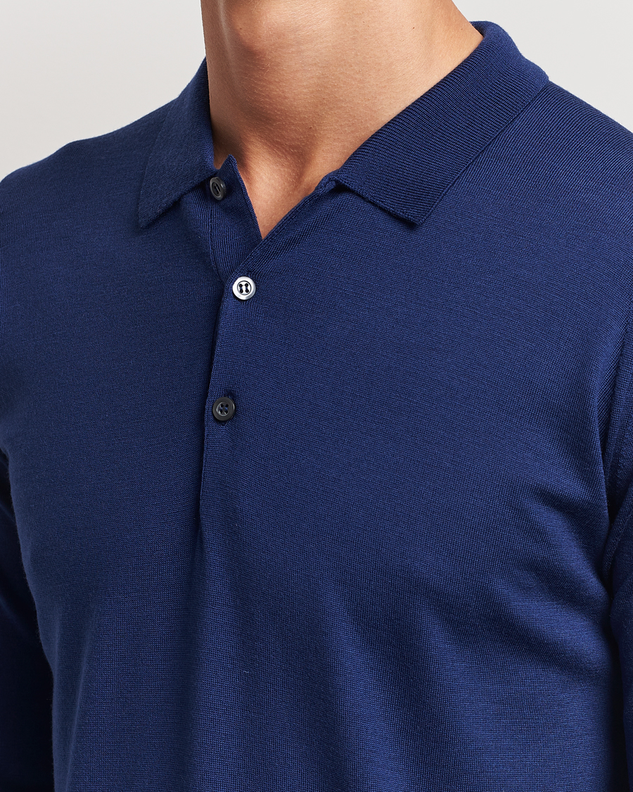 Mies | Puserot | John Smedley | Belper Extra Fine Merino Polo Pullover Ink Blue