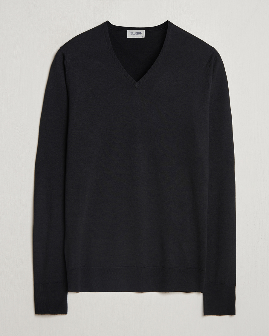 Mies | Puserot | John Smedley | Bobby Extra Fine Merino V-Neck Pullover Black