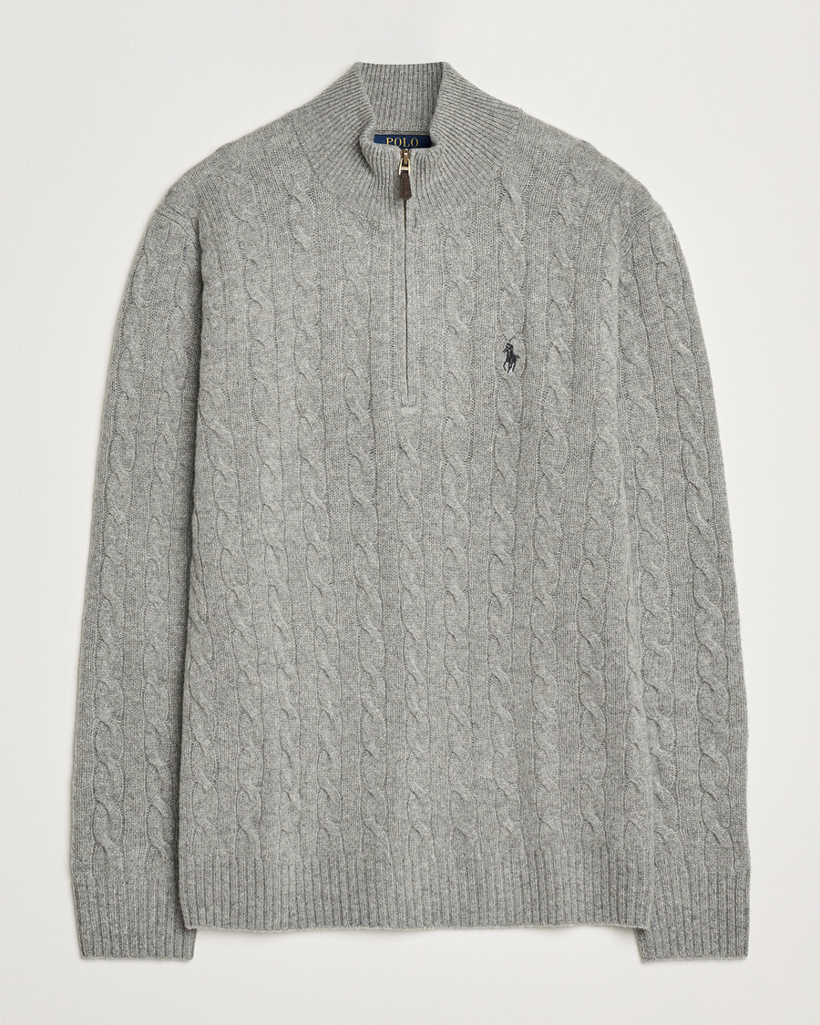Mies | Puserot | Polo Ralph Lauren | Wool/Cashmere Cable Half Zip Fawn Grey Heather