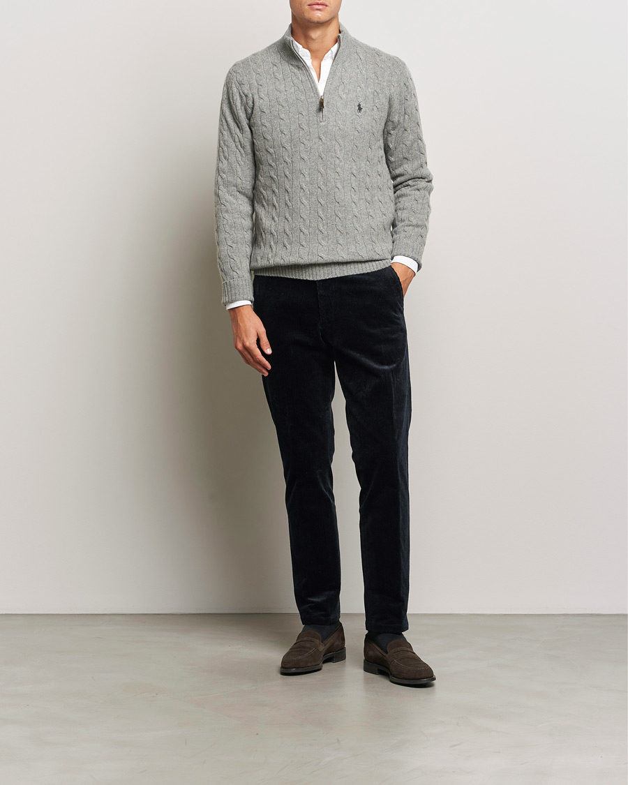 Mies | Puserot | Polo Ralph Lauren | Wool/Cashmere Cable Half Zip Fawn Grey Heather