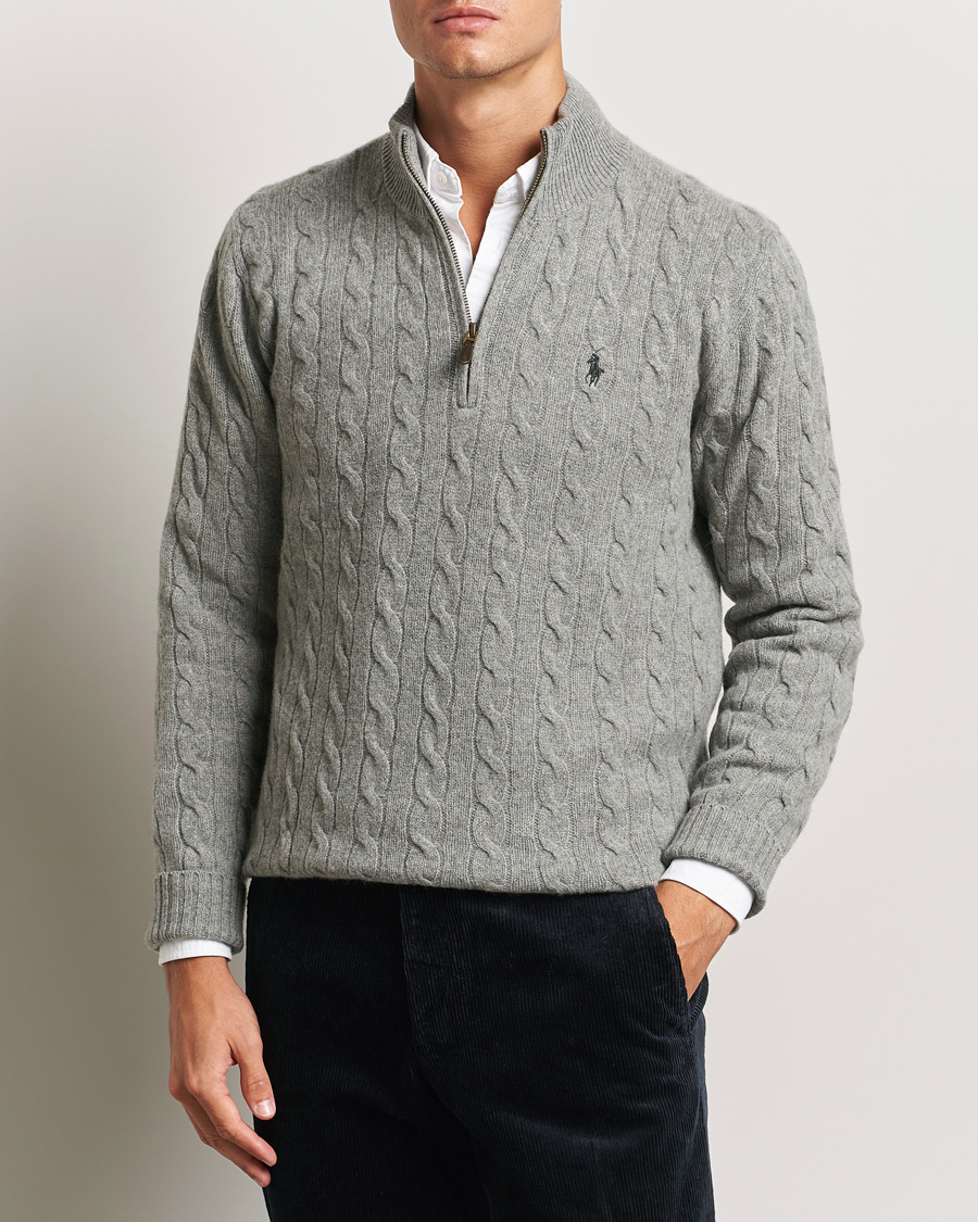Mies | Puserot | Polo Ralph Lauren | Wool/Cashmere Cable Half Zip Fawn Grey Heather