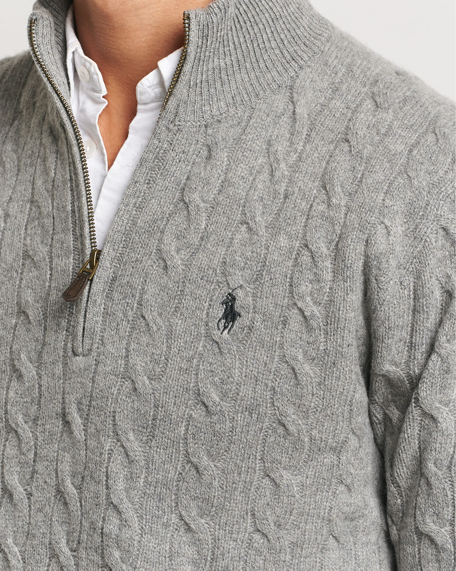 Mies | Puserot | Polo Ralph Lauren | Wool/Cashmere Cable Half Zip Fawn Grey Heather
