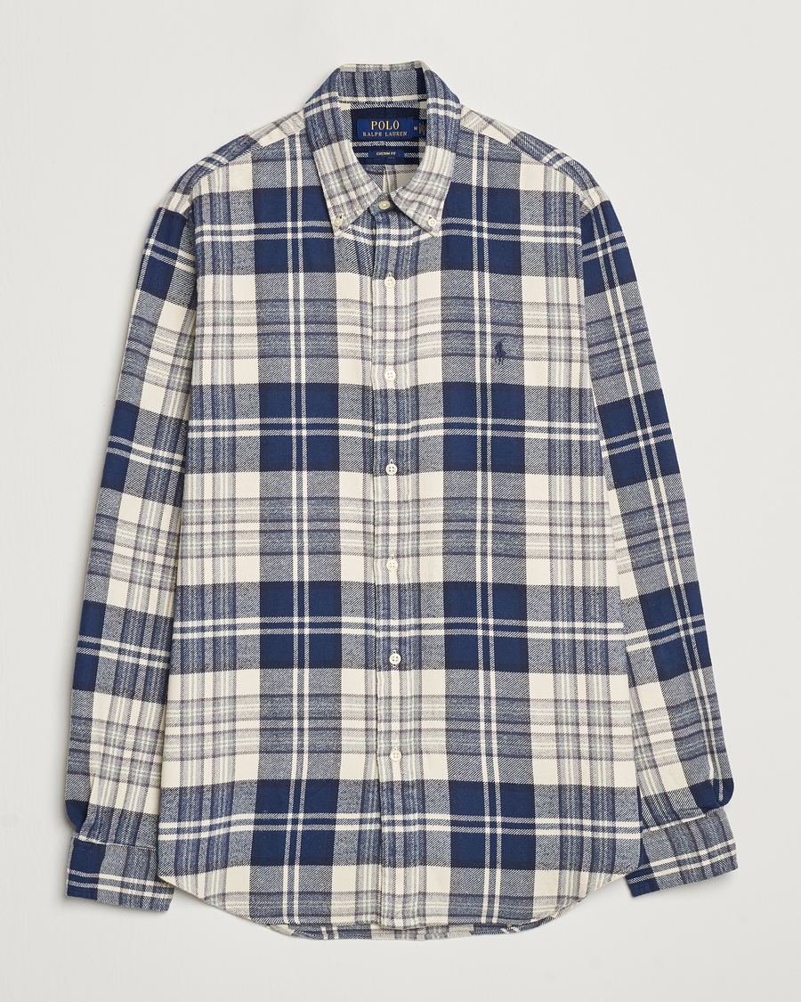 Mies | Kauluspaidat | Polo Ralph Lauren | Custom Fit Brushed Flannel Checked Shirt White/Navy