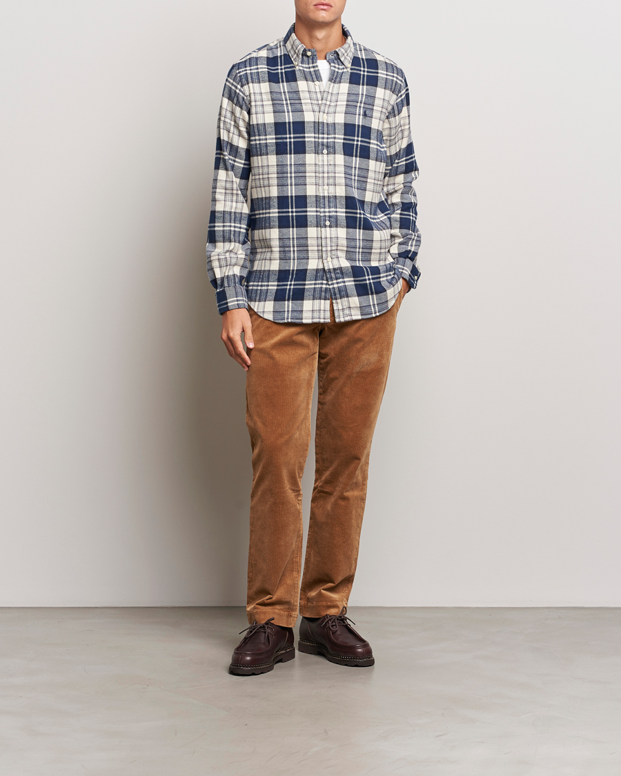 Mies | Kauluspaidat | Polo Ralph Lauren | Custom Fit Brushed Flannel Checked Shirt White/Navy