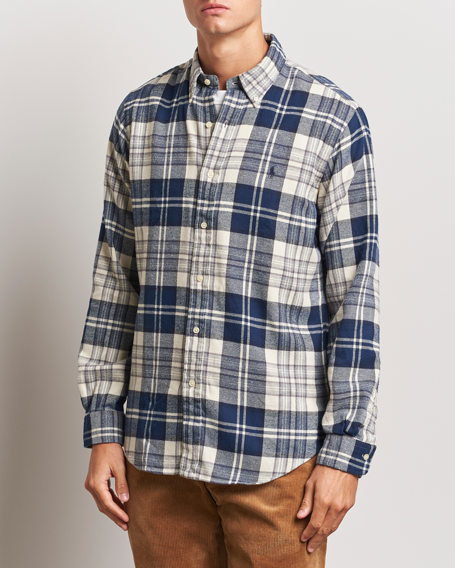 Mies | Kauluspaidat | Polo Ralph Lauren | Custom Fit Brushed Flannel Checked Shirt White/Navy