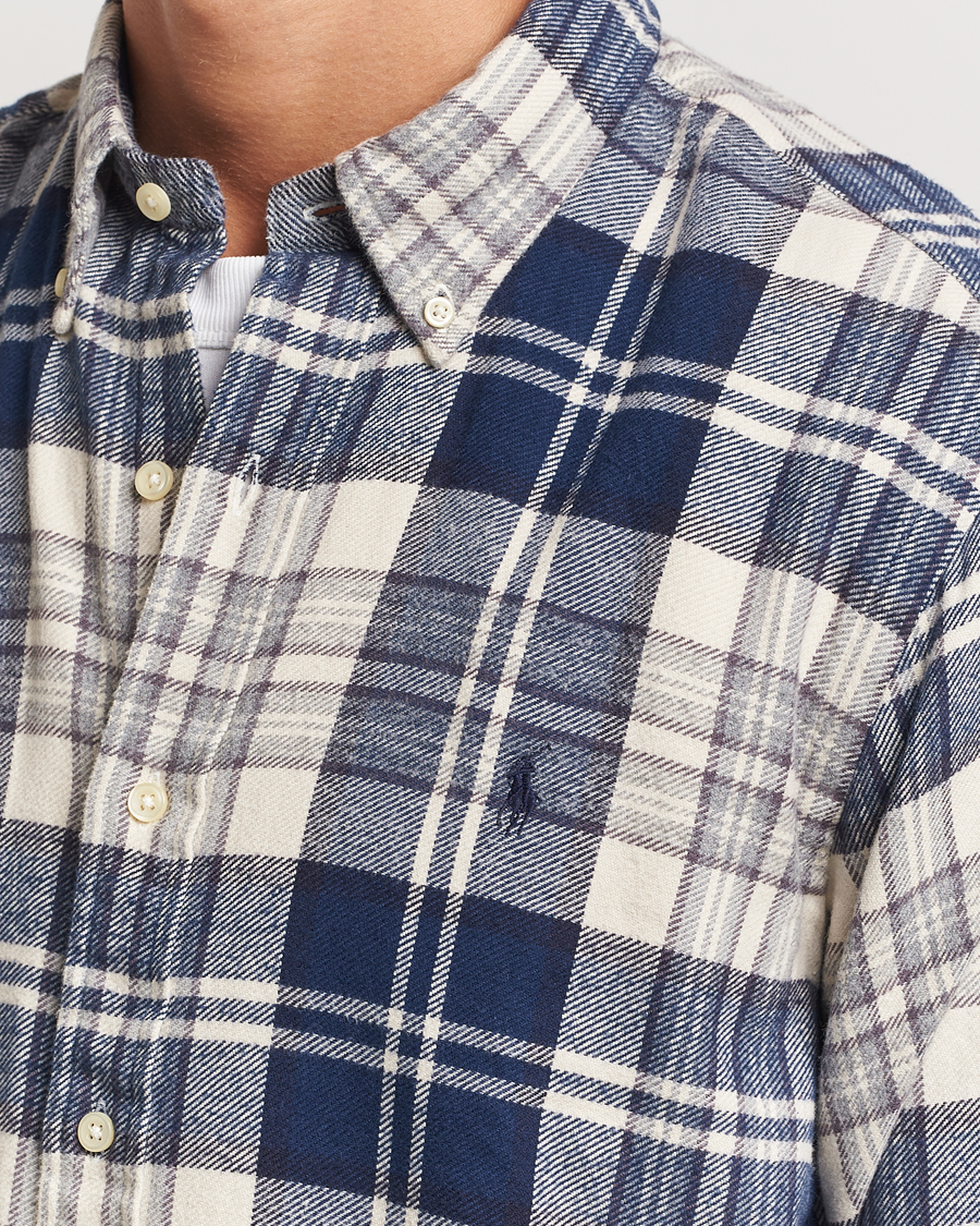 Mies | Kauluspaidat | Polo Ralph Lauren | Custom Fit Brushed Flannel Checked Shirt White/Navy