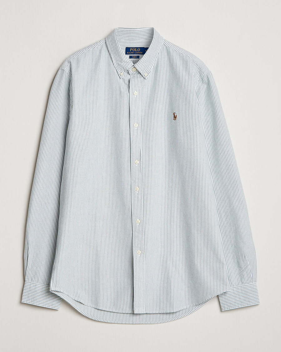 Mies | Kauluspaidat | Polo Ralph Lauren | Slim Fit Striped Oxford Shirt Green/White