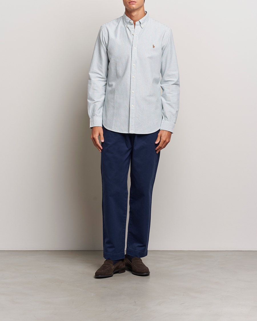 Mies | Kauluspaidat | Polo Ralph Lauren | Slim Fit Striped Oxford Shirt Green/White