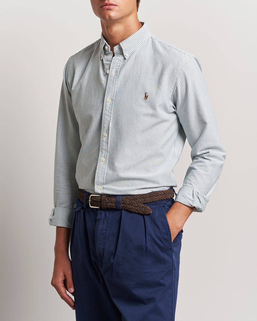 Mies | Kauluspaidat | Polo Ralph Lauren | Slim Fit Striped Oxford Shirt Green/White