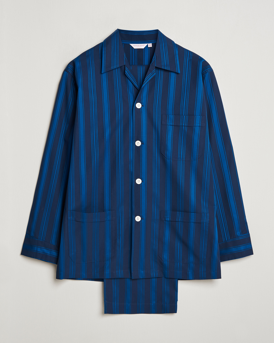 Mies | Yöpuvut ja kylpytakit | Derek Rose | Striped Cotton Pyjama Set Navy