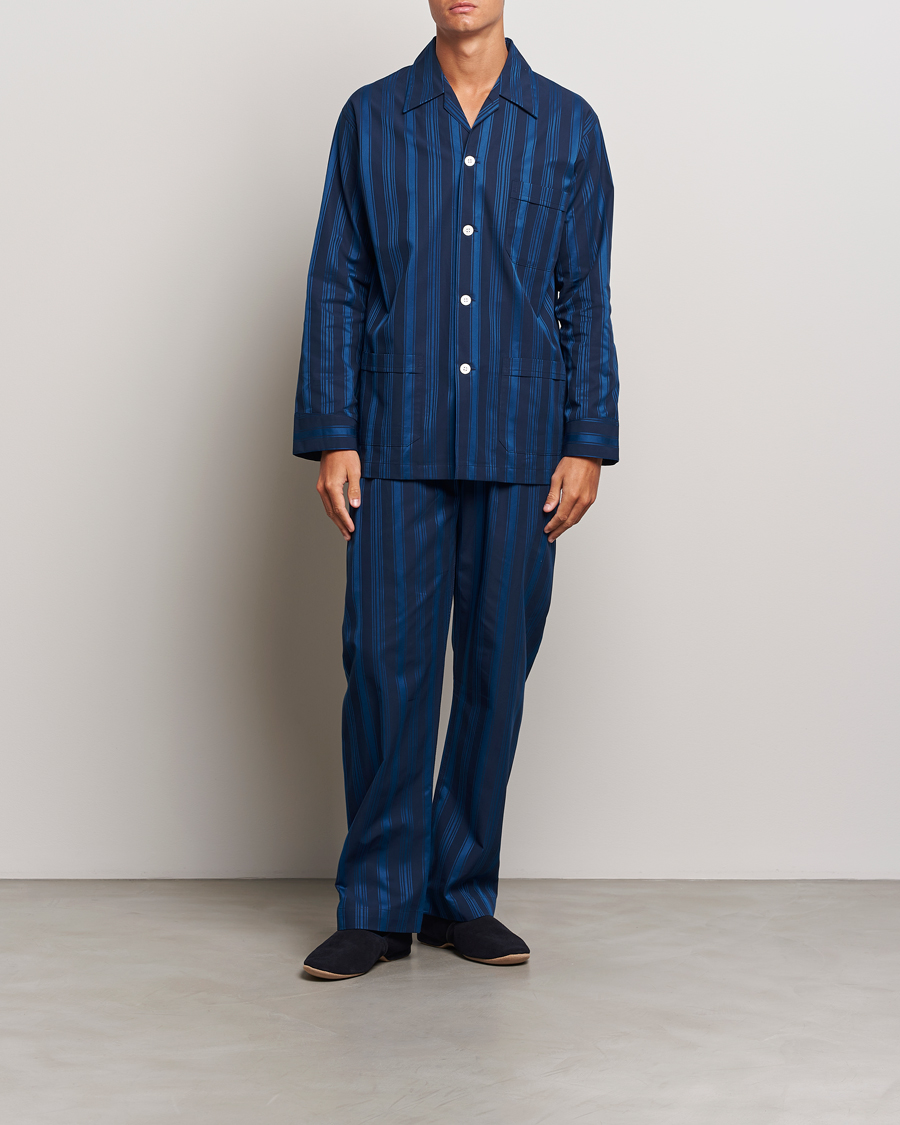 Mies | Yöpuvut ja kylpytakit | Derek Rose | Striped Cotton Pyjama Set Navy