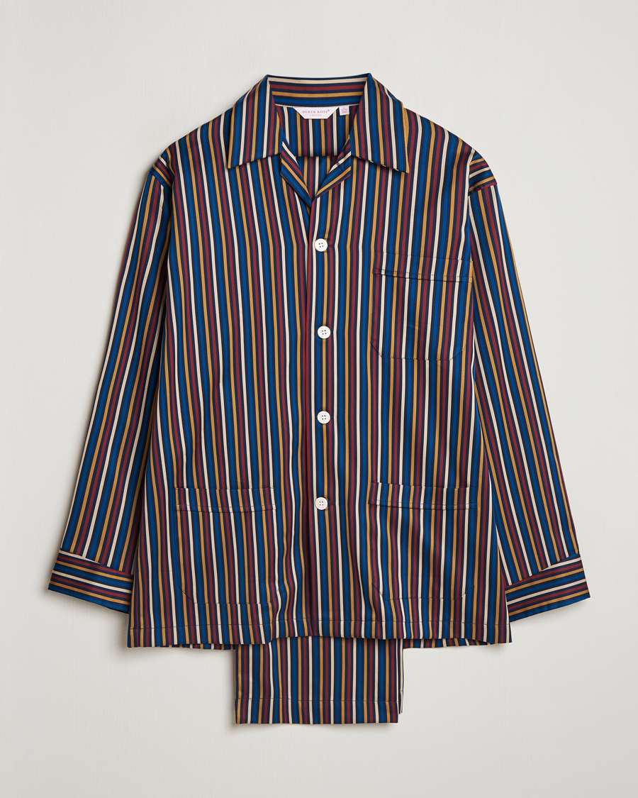 Mies | Yöpuvut ja kylpytakit | Derek Rose | Striped Cotton Pyjama Set Navy