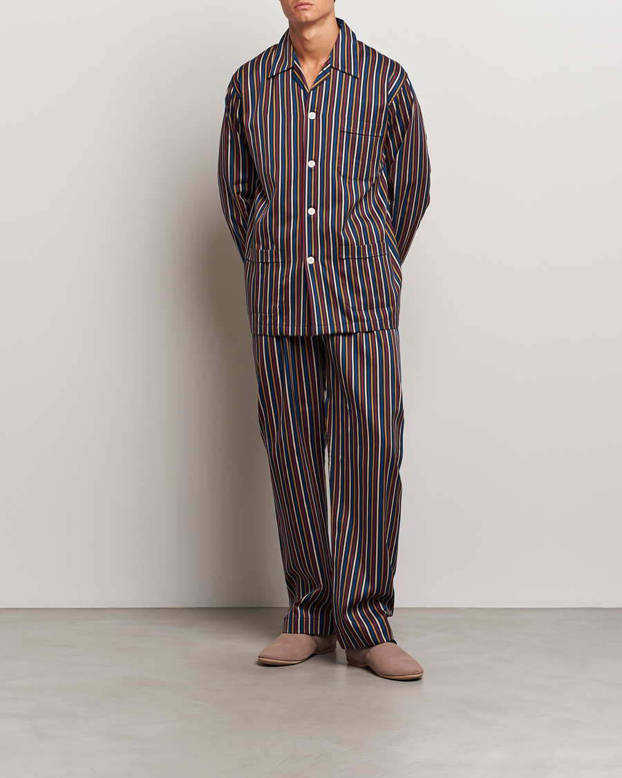 Mies | Yöpuvut ja kylpytakit | Derek Rose | Striped Cotton Pyjama Set Navy