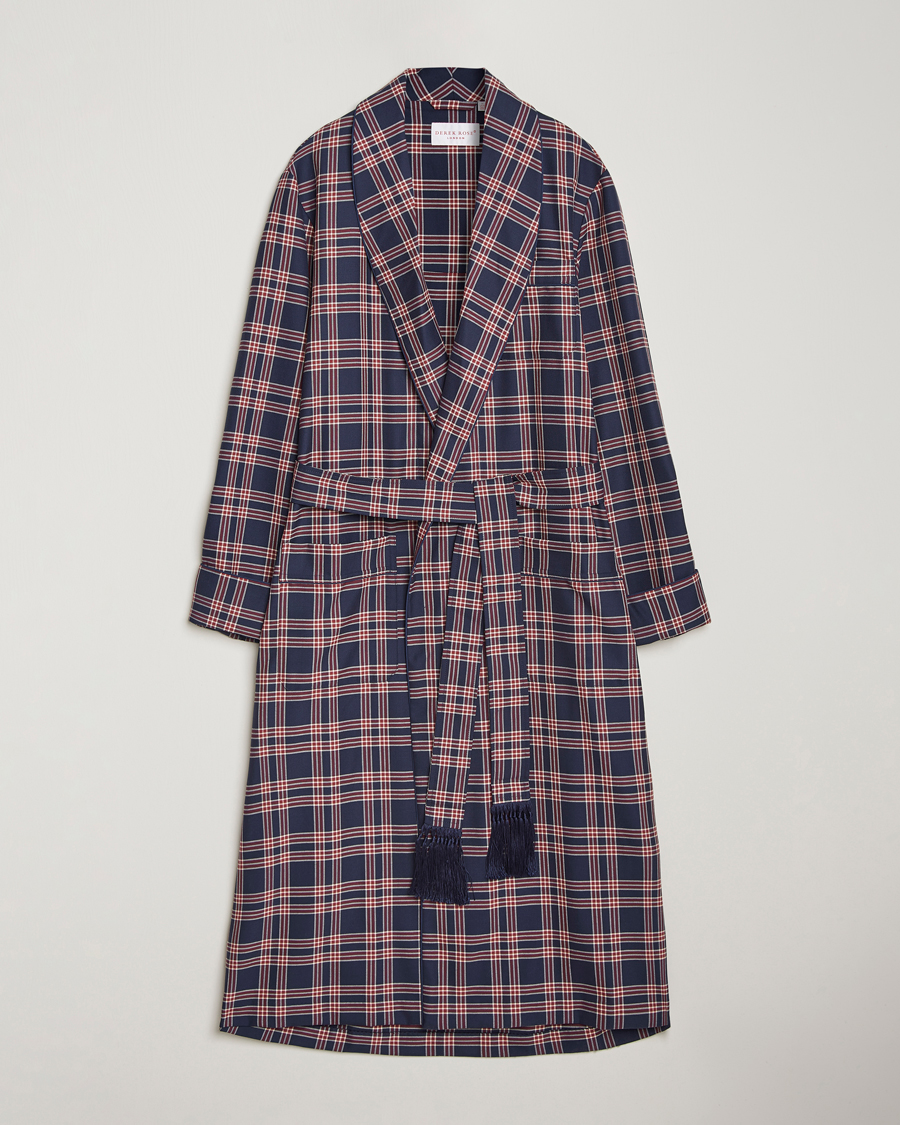 Mies | Yöpuvut ja kylpytakit | Derek Rose | Wool Checked Dressing Gown Navy