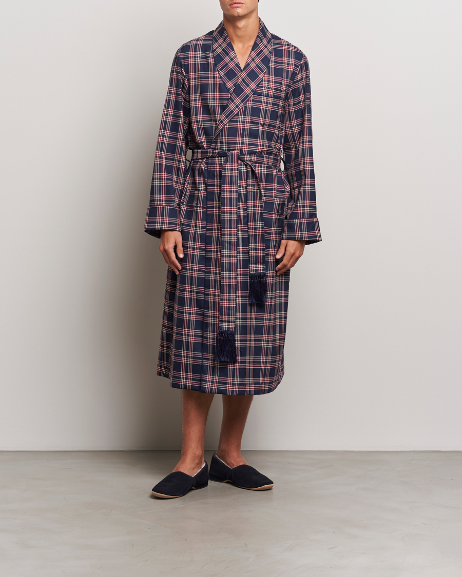 Mies | Yöpuvut ja kylpytakit | Derek Rose | Wool Checked Dressing Gown Navy