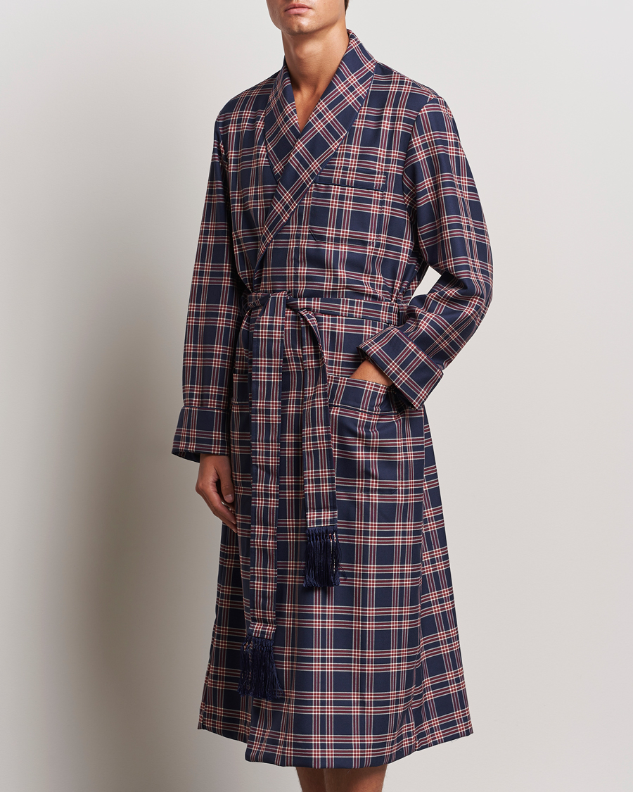 Mies | Yöpuvut ja kylpytakit | Derek Rose | Wool Checked Dressing Gown Navy