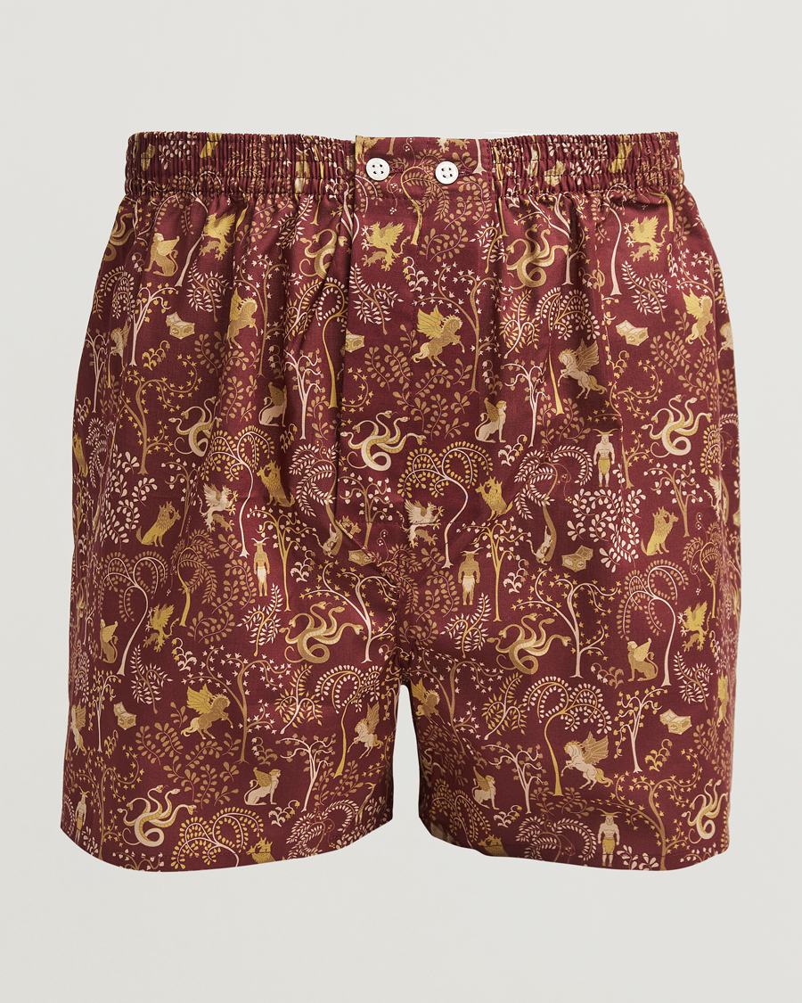 Mies | Alusvaatteet | Derek Rose | Classic Fit Woven Cotton Boxer Shorts Burgundy