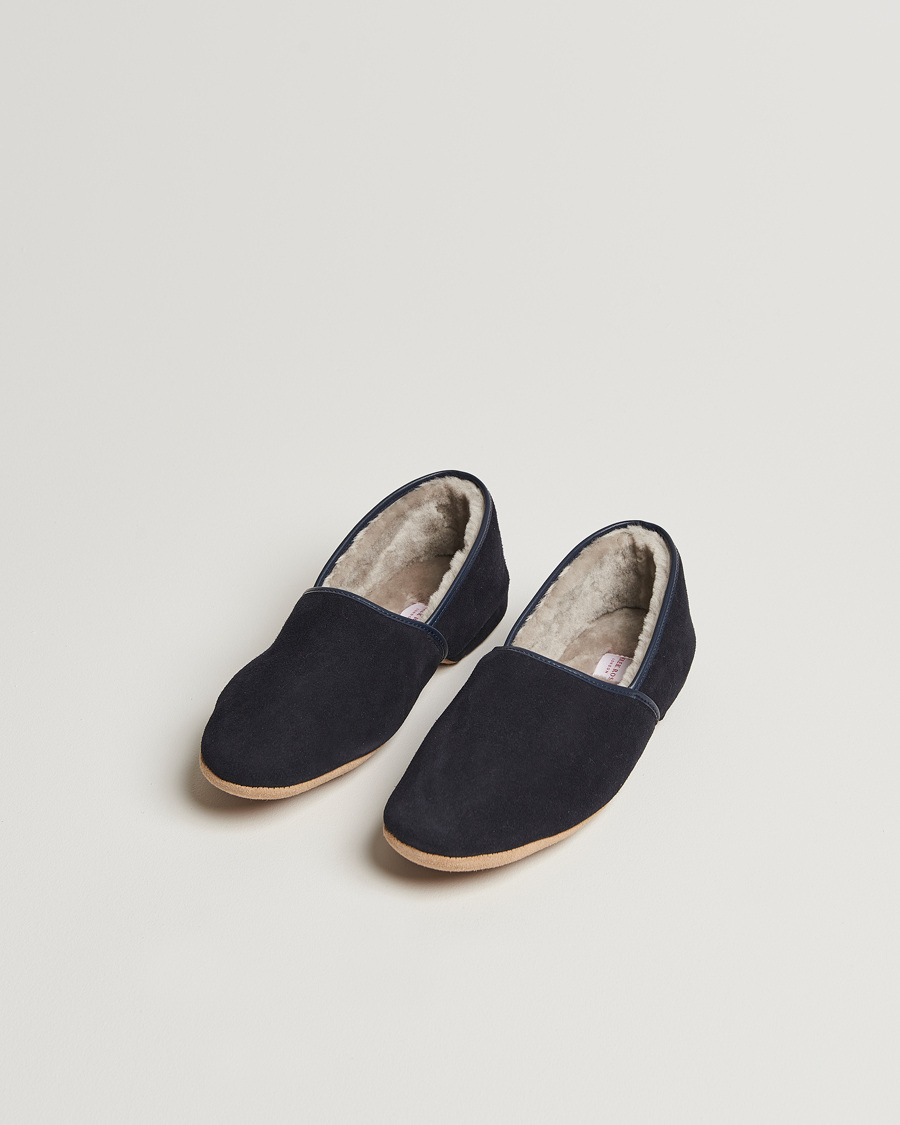 Mies | Sandaalit ja tohvelit | Derek Rose | Crawford Sheepskin Suede Slippers Navy