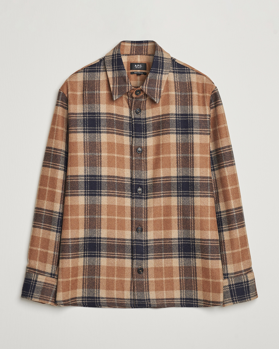 Mies | Kauluspaidat | A.P.C. | Bobby Wool Checked Overshirt Beige Check
