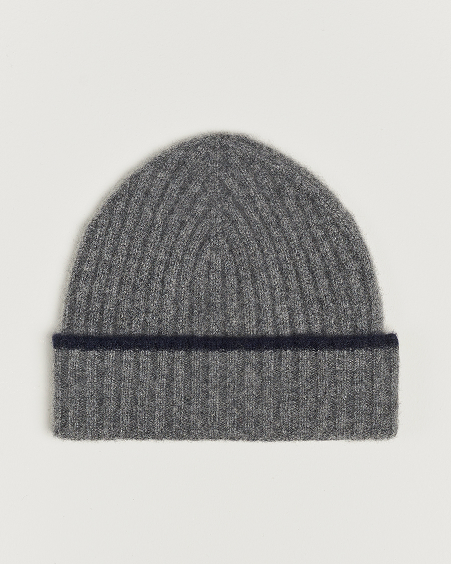 Mies | Amanda Christensen Rib Knitted Cashmere Paspoal Cap Grey Melange | Amanda Christensen | Rib Knitted Cashmere Paspoal Cap Grey Melange