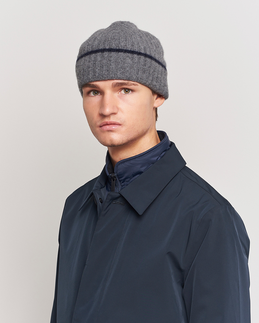 Mies | Amanda Christensen Rib Knitted Cashmere Paspoal Cap Grey Melange | Amanda Christensen | Rib Knitted Cashmere Paspoal Cap Grey Melange