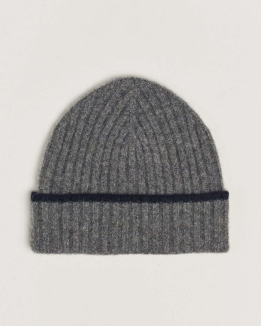 Mies | Amanda Christensen Rib Knitted Cashmere Paspoal Cap Grey Melange | Amanda Christensen | Rib Knitted Cashmere Paspoal Cap Grey Melange