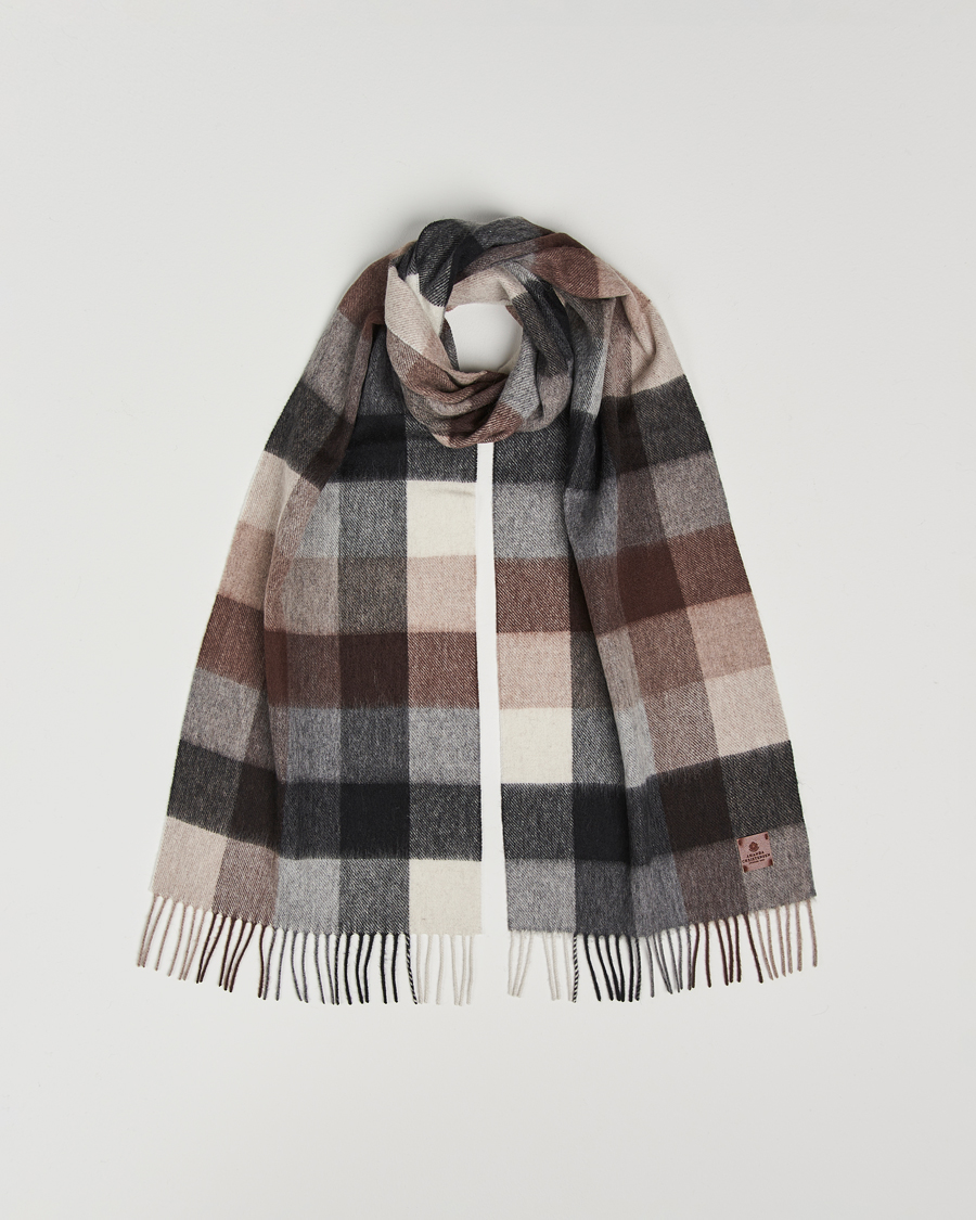 Mies | Amanda Christensen Wool Block Check Scarf Brown/Grey | Amanda Christensen | Wool Block Check Scarf Brown/Grey