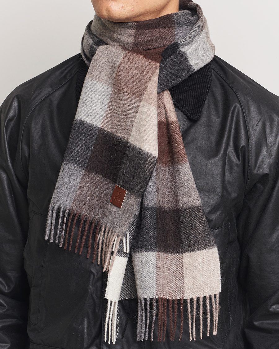 Mies | Amanda Christensen Wool Block Check Scarf Brown/Grey | Amanda Christensen | Wool Block Check Scarf Brown/Grey