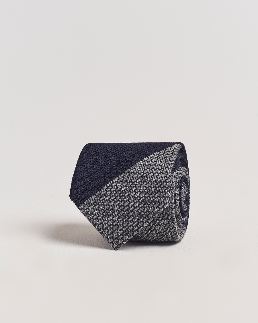 Mies | Amanda Christensen Silk/Wool Striped 8cm Tie Navy/Grey | Amanda Christensen | Silk/Wool Striped 8cm Tie Navy/Grey