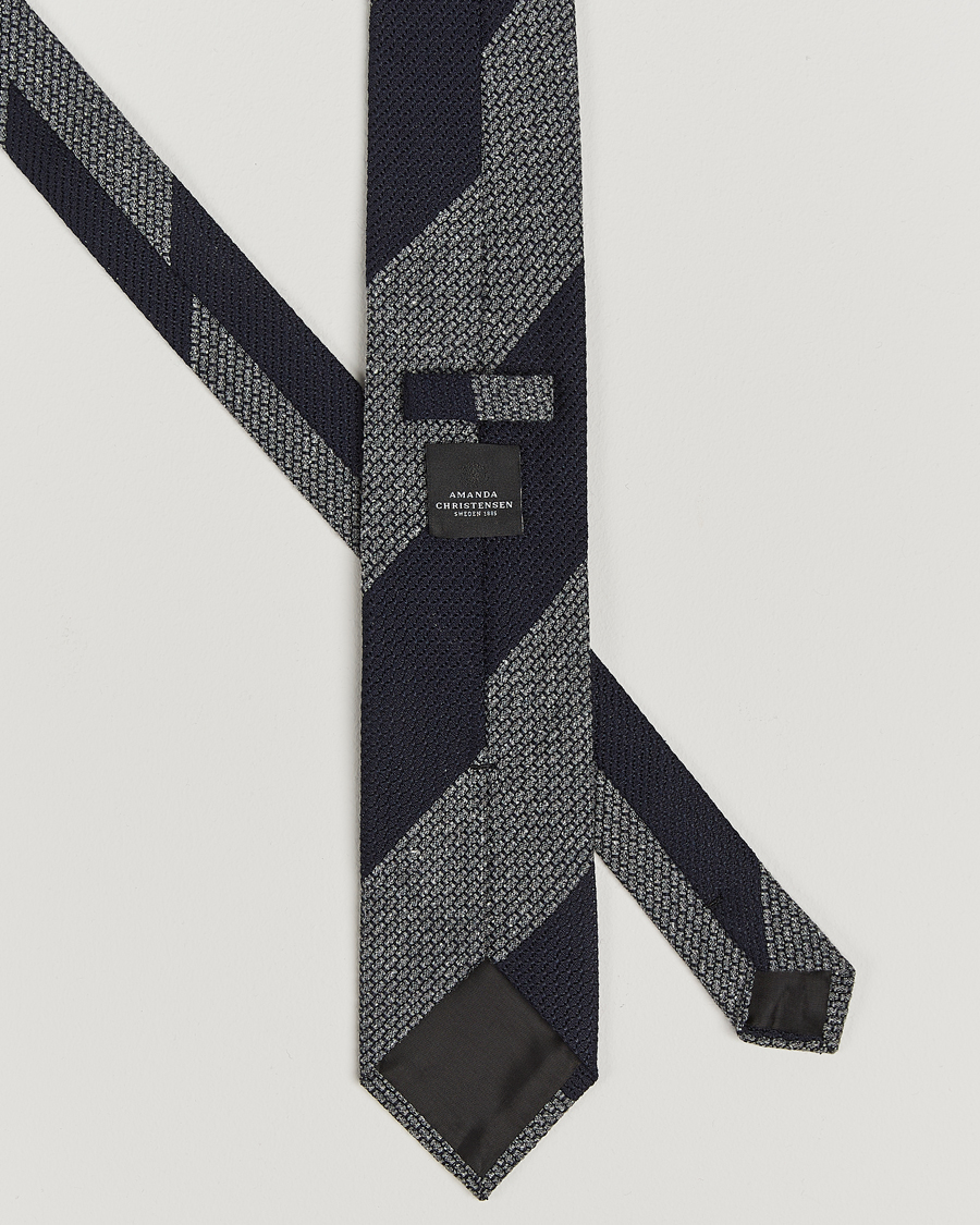 Mies | Amanda Christensen Silk/Wool Striped 8cm Tie Navy/Grey | Amanda Christensen | Silk/Wool Striped 8cm Tie Navy/Grey