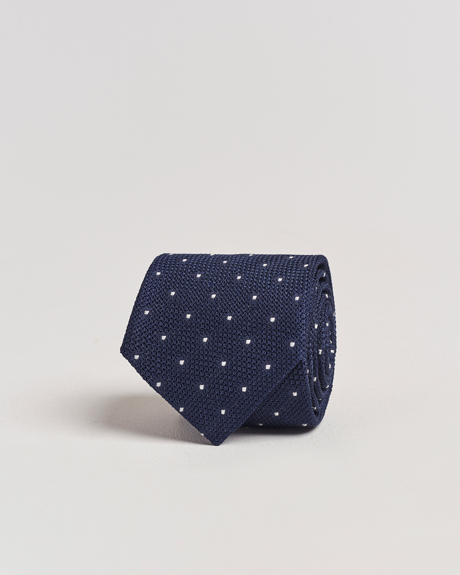 Mies | Amanda Christensen Silk Grenadine Dot 8cm Tie Navy | Amanda Christensen | Silk Grenadine Dot 8cm Tie Navy