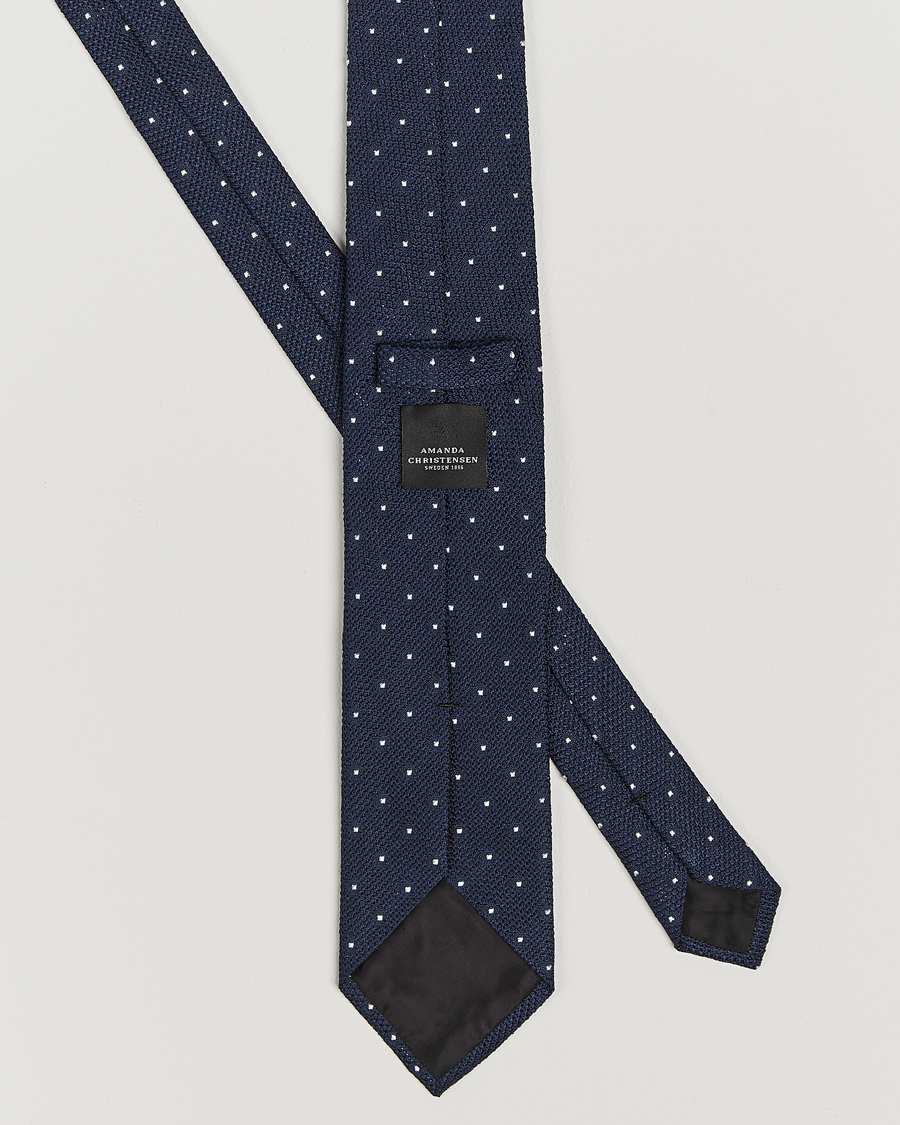 Mies | Amanda Christensen Silk Grenadine Dot 8cm Tie Navy | Amanda Christensen | Silk Grenadine Dot 8cm Tie Navy