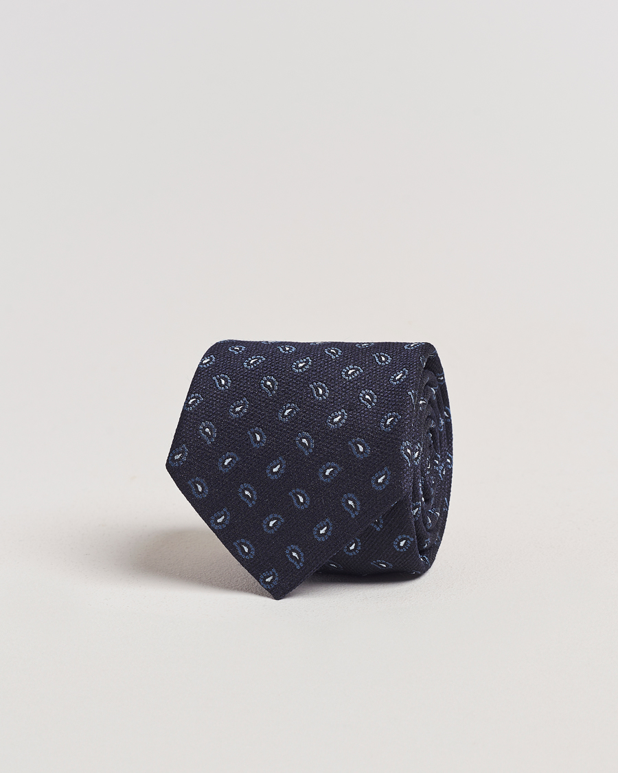 Mies | Amanda Christensen Silk/wool Paisley 8cm Tie Navy | Amanda Christensen | Silk/wool Paisley 8cm Tie Navy