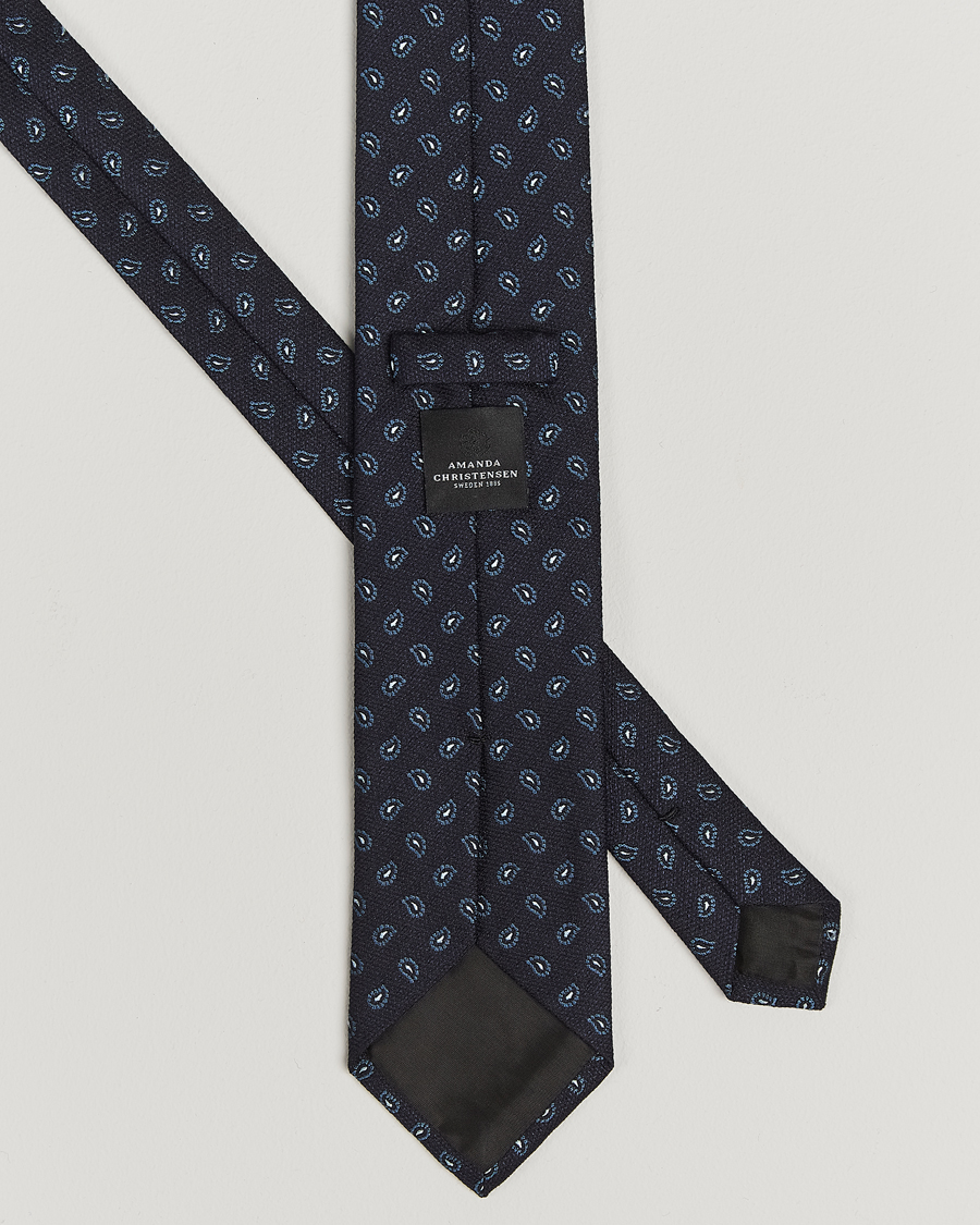 Mies | Amanda Christensen Silk/wool Paisley 8cm Tie Navy | Amanda Christensen | Silk/wool Paisley 8cm Tie Navy