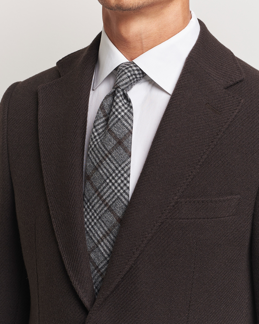Mies | Amanda Christensen Wool Checked 8cm Tie Grey | Amanda Christensen | Wool Checked 8cm Tie Grey