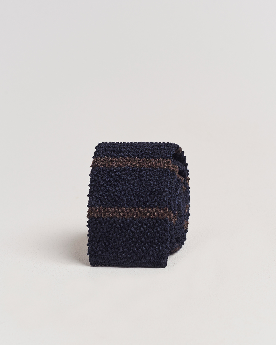 Mies | Amanda Christensen Wool Striped Knitted 6,5cm Tie Navy | Amanda Christensen | Wool Striped Knitted 6,5cm Tie Navy